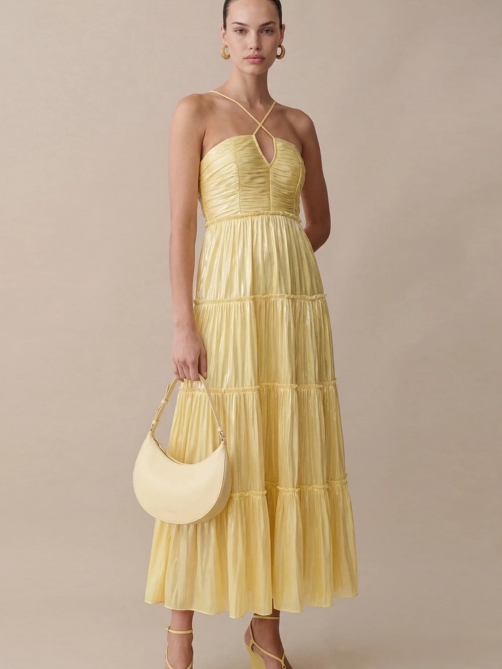 o.p.t. Few Moda Yellow XS East Tiered Midi Dress